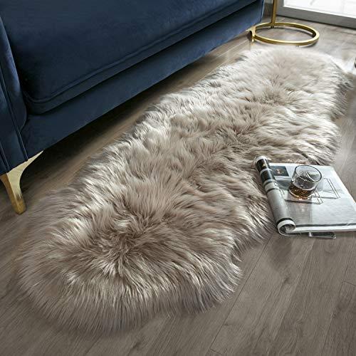Ashler Soft Faux Sheepskin Fur Chair Couch Cover Beige Area Rug for Bedroom Floor Sofa Living Room 2 x 6 Feet