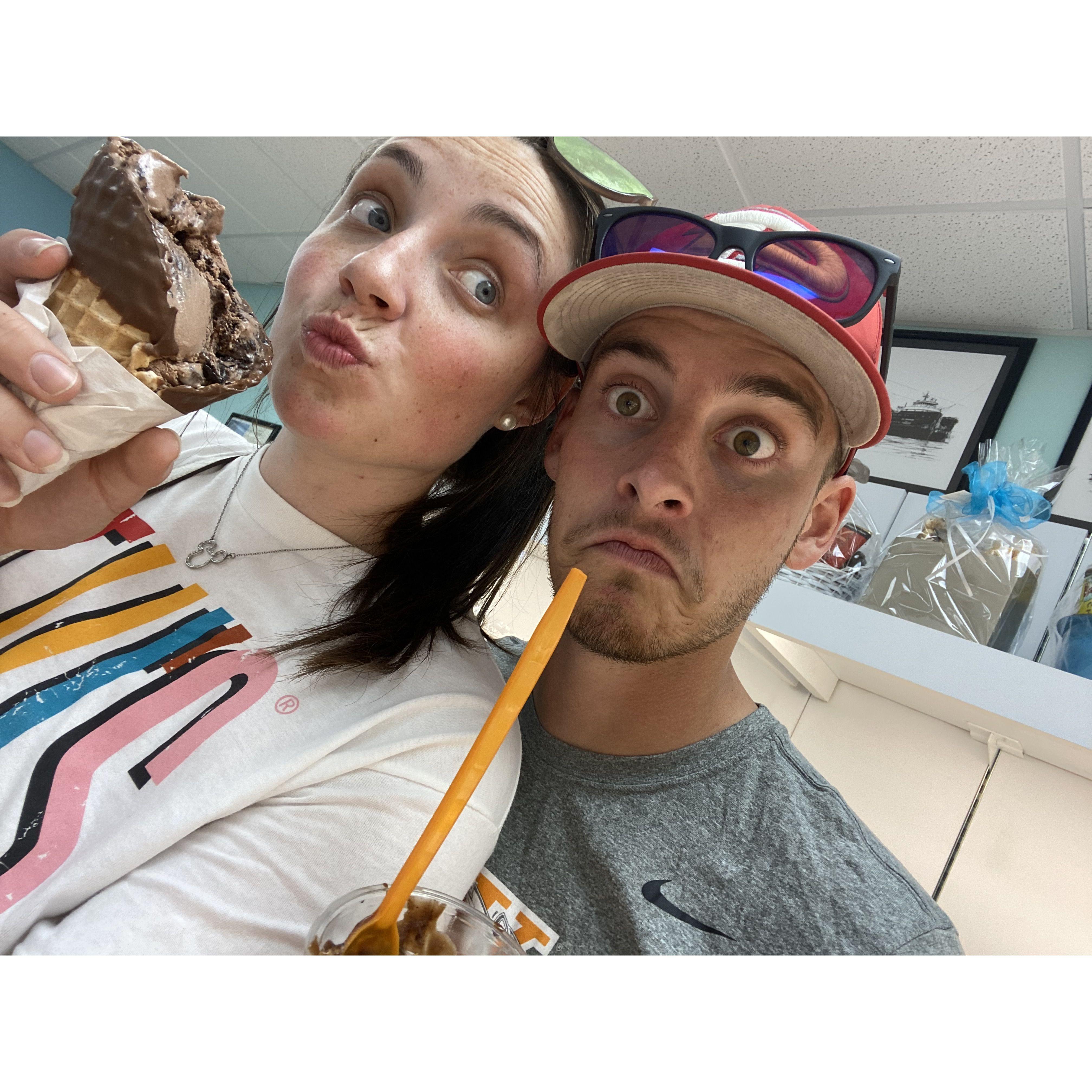 Our walk to get ice cream. Of course we had to take a silly face because to much ice cream makes to much Kelly.