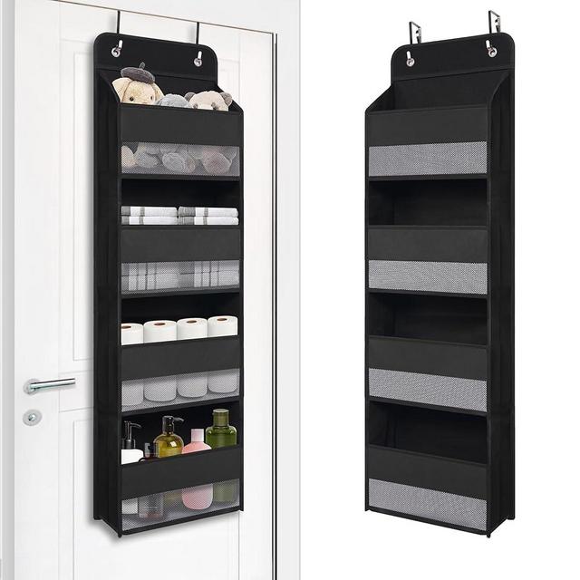 TYMENSH Heavy Duty Over Door Organizer, Wall Mount Hanging Organizer Storage with 4 Large Capacity Pockets, Closet Bathroom Nursery Bedroom Dorm, Toys Cosmetics Sundries and Baby Essentials, Black