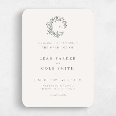 Green Rounded Wedding Invitation - Heliconia Classic