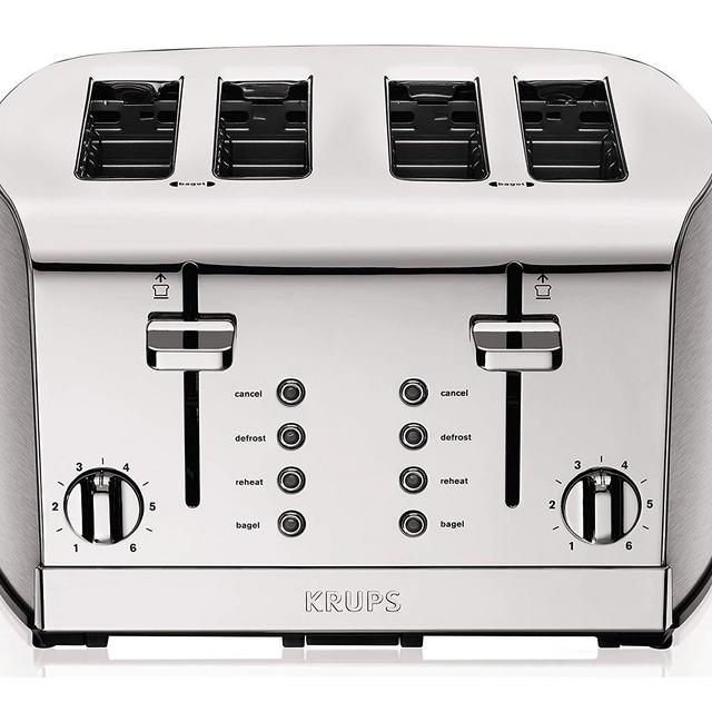 KRUPS KH734D Breakfast Set 4-Slot Toaster with Brushed and Chrome Stainless Steel Housing, 4-Slices, Silver