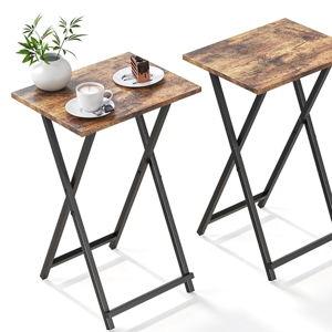Acovy Foldable TV Trays, Small Folding Table, TV Trays Set of 2, TV Dinner Tray, Side Table for Bed, Couch, Portable Easy to Move, Brown