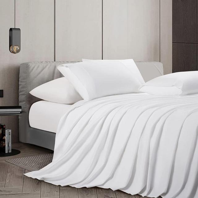 Shilucheng 100% Cotton Queen Size Sheets Set - 1000 Thread Count，Luxury Egyptian Cotton Bed Sheets，Breathable & Smooth Hotel Sheets, 16 Inch Deep Pocket - 4 Piece (Queen, White)