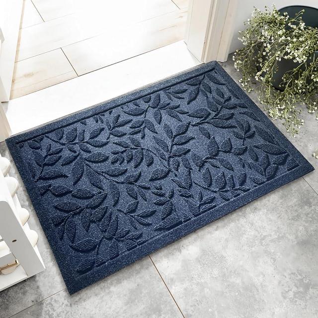 VivaNest Blue Leaves Outdoor Indoor Entrance Doormats, Absorbent Durable Heavy Duty Welcome Front Door Mat,Thick Natural Rubber Back,Easy Clean Entryway Mat 17x30 Inch, Low Profile