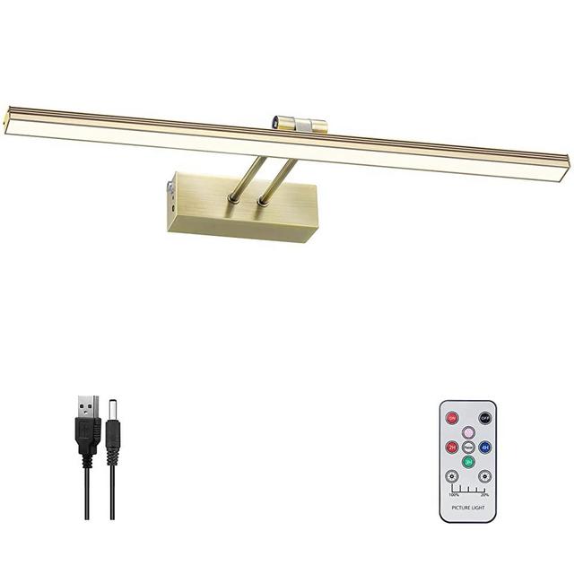 FUNCHDAY Picture Light, Remote Picture Light with Dimmable and Timer,Wireless Battery Picture Lights for Paintings, Metal Rechargeable Art Light for Display,Wall,Portrait,Gallery (Antique Brass)
