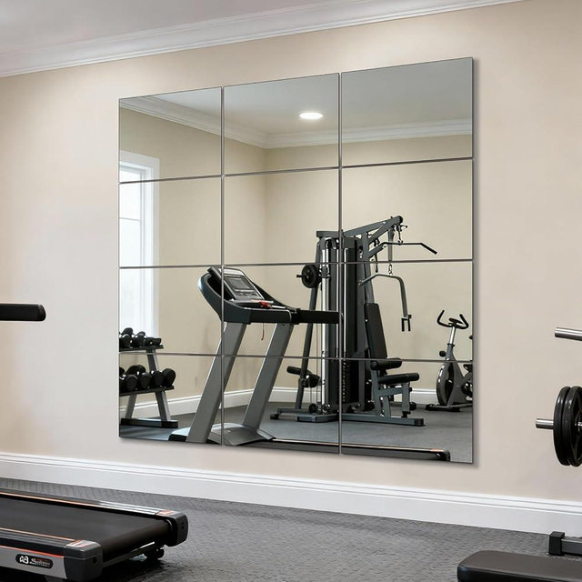 yuzeyurun 12Pcs 12″×14″ Glass Gym Mirror for Home Gym, HD Wall Mirror Tiles for Home Gym, Bedroom, Living Room, Door, Closet