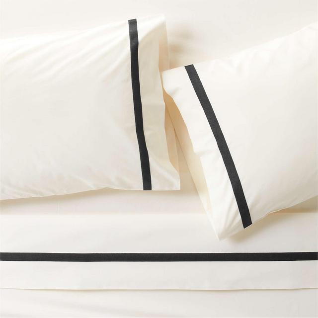 Favorite Organic Cotton Percale Tuxedo Stripe Ink Black Queen Bed Sheet Set