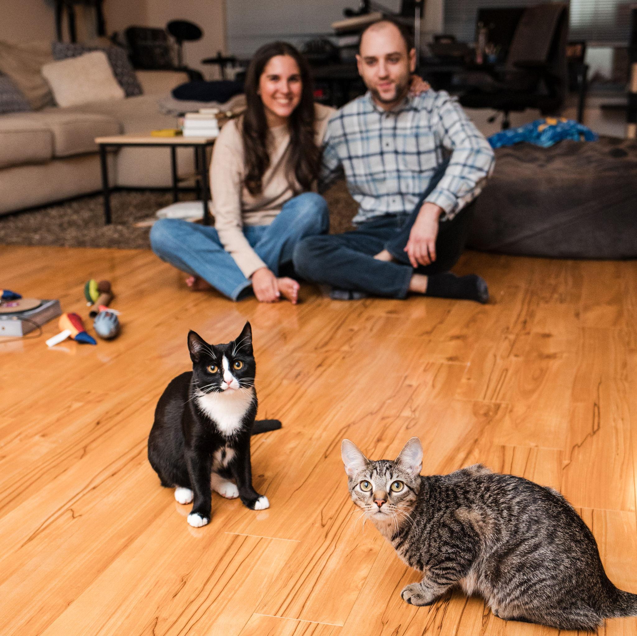 With our fur babies, Stevie and Bowie!