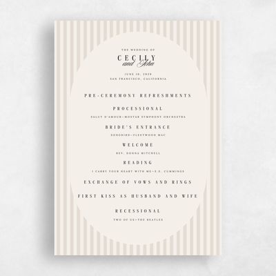 Linen, Beige Wedding Program - Madison