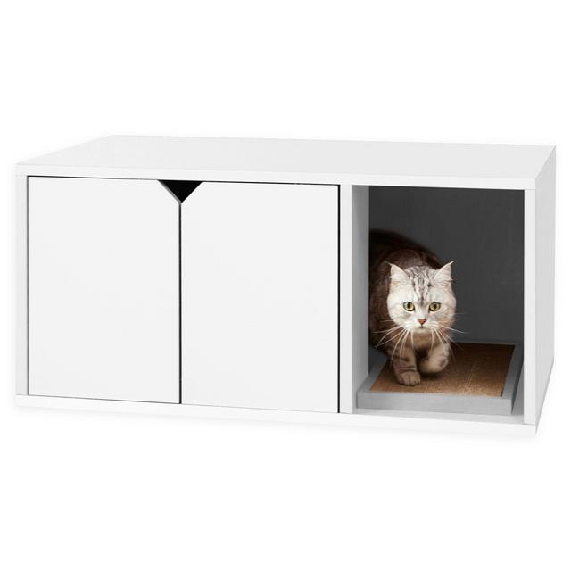 Way Basics Litter Box Cabinet with Scratching Pad in Ivory