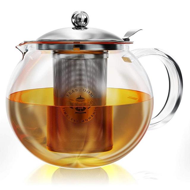 Teabloom Stovetop & Microwave Safe Glass Teapot (40 OZ / 1.2 L) with  Removable L