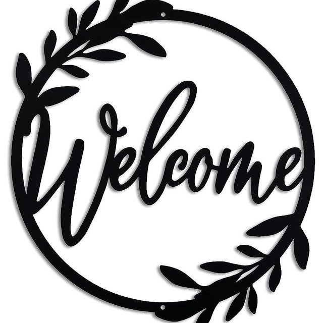 AERLO Metal Welcome Sign for Front Door - Large 13.5 inch Black Wall Decor - Indoor Outdoor Home Decor Perfect for Front Porch, Living Room, and Kitchen (Wreath Style)