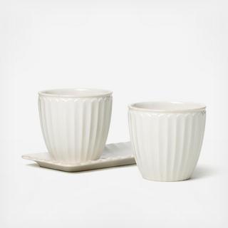 French Perle Scallop 3-Piece Herb Pots & Tray Set