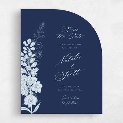 Blue Half arch Wedding Save the Date - Felce Portrait