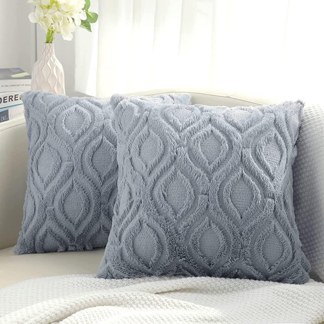 decorUhome Decorative Throw Pillow Covers 18x18, Soft Plush Faux Wool Couch Pillow Covers Set of 2, Grey