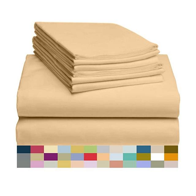 LuxClub 6 PC Sheet Set Bamboo Sheets Deep Pockets 18" Eco Friendly Wrinkle Free Sheets Hypoallergenic Anti-Bacteria Machine Washable Hotel Bedding Silky Soft - Yellow Queen