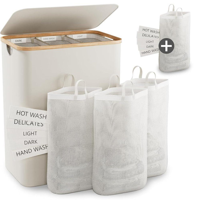 laundry hamper with lid, 10 lables and inner bags C(the rigt one)