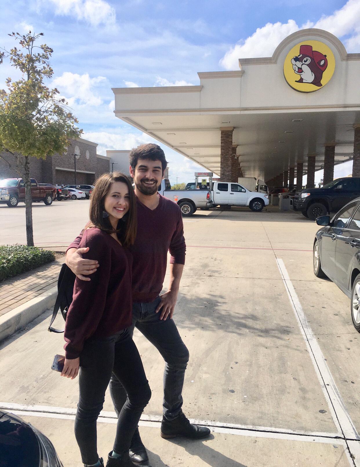 The quintessential Tyler picture- marching outfits in front of a Buc-ee’s