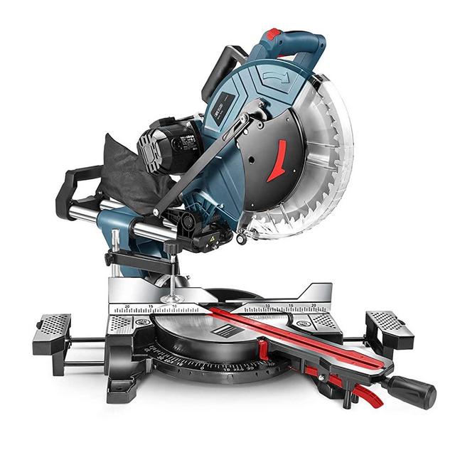 Compound Miter Saw, REYLEO 12-inch, 15Amp Dual-Bevel Sliding Miter Saw with 40T Blade, Laser, and Extensible Table (Multi-angle cutting)-RMS01A