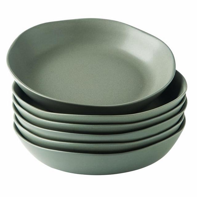 AmorArc 9.75'' Large Ceramic Pasta Bowls, 38oz Stoneware Serving Bowls Set of 6 for Kitchen, Oven, Microwave&Dishwasher Safe Bowls with Wavy Rim for Fruit Pasta Salad Meal, Reactive Glaze