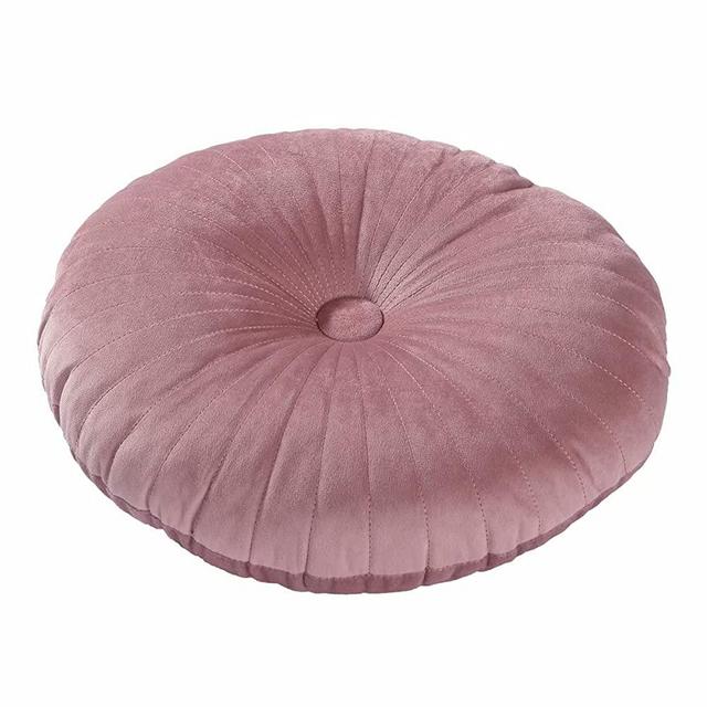 Round Pillow Cushion for Couch Velvet Decorative Small Throw Pillow Solid Color for Living Room Bed Floor 13.7”, Dusy Pink