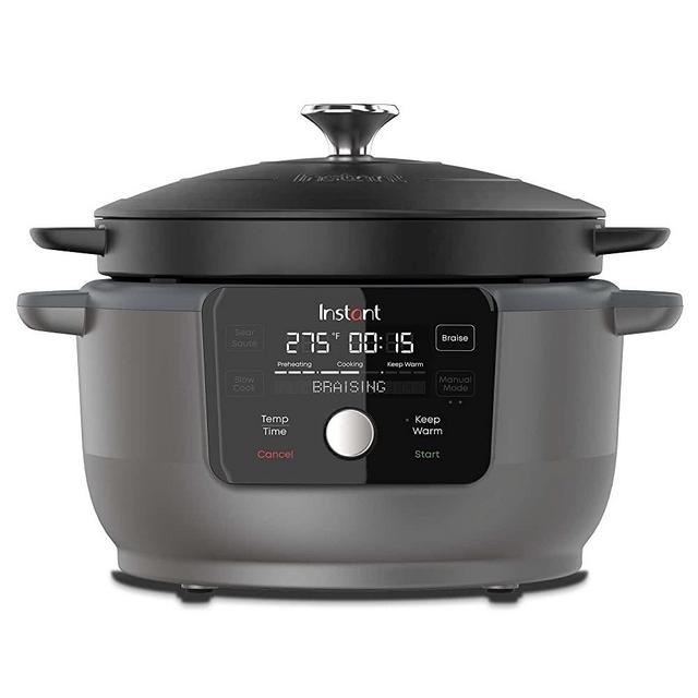Instant Precision Dutch Oven, 5-in-1: Braise, Slow Cook, Sear/Sauté, Cooking Pan, Food Warmer, 6-Quart, Cast Iron, Matte Black