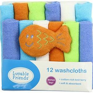 Luvable Friends 12 Washcloths In Bag with Bonus Toy, Blue
