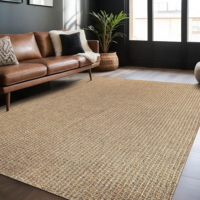 LuuL Home Easy Jute Rugs 8x10 Natural Color Living Room Indoor Outdoor Area Rug for Farmhouse Patio and Kitchen Rug High Traffic Washable Easy to Clean Solid Boho Woven Design Outside Carpet (8 x 10)