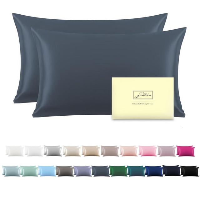 Silk Pillow Cases 2 Pack Soft Breathable and Sliky Standard Size Pillow Cases Set of 2,Natural Mulberry Satin Silk Pillowcase with Hidden Zipper for Hair and Skin (Space Grey,20"X 26",2pcs)