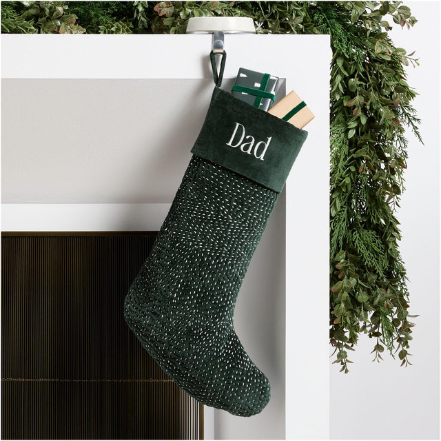 Personalized Sashiko Green Velvet Christmas Stocking