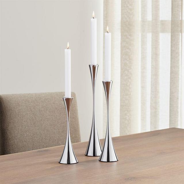 3-Piece Arden Mirrored Stainless Steel Taper Candle Holder Set
