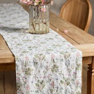 Botanical White Linen Runner