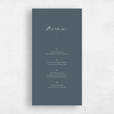 Stormy Teal, Blue Wedding Menu - Beaulieu