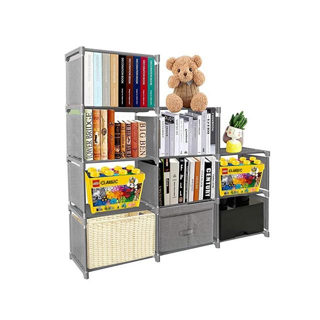PENGKE Kids Bookshelf 9 Cubes Book Shelf Office Storage Shelf Plastic Storage Cabinet for Book,Plants,Clothes,Shoes,Toys,Grey