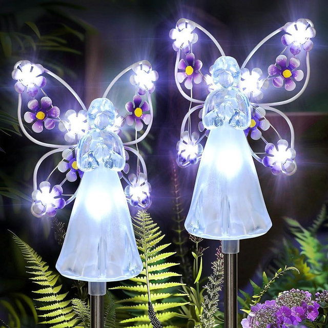 GIGALUMI Solar Angel Garden Stake Lights - 2 Pack Angel Solar Lights Outdoor Garden, Eternal Light Angel with 7 LEDs for Cemetery Grave Decorations, Memorial Gift, Christmas Yard Art, Sympathy Gifts