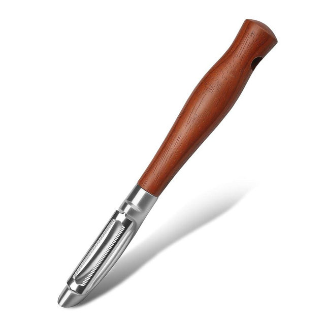 Lyveit Peeler, Japanese Stainless Steel Blade with Non-Slip Real Wood Handle, Ultra Sharp Potato Peeler for Kitchen, Apple, Cucumber & Carrot I-Shaped Peeler – Serrated Blade