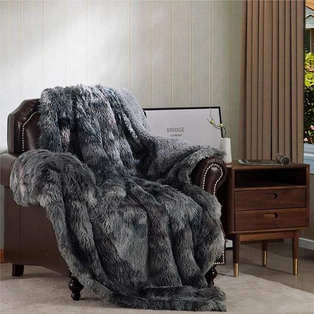 Bedsure Soft Fuzzy Faux Fur Shaggy Blanket Throw Reversible Sherpa Fleece Shag Throw Blanket for Sofa, Couch and Bed - Warm Thick Fluffy Blanket as Gift,Plush Furry Throw (50x60 inches, Grey)