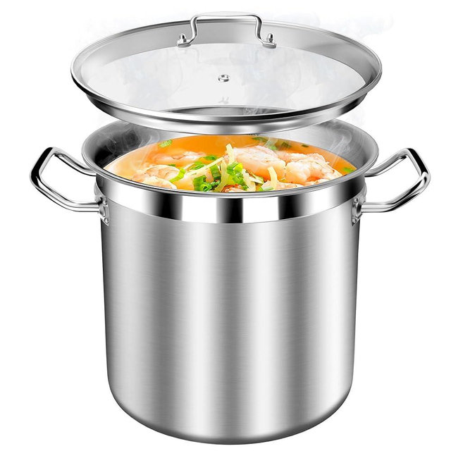 STOCKPOT Stainless Steel Pot, 20 Quart Stock Pot with Visible Lid, 3-Ply Large Soup Pot, Induction Pots, Big Pots for Cooking, Stew Pot, Oven & Dishwasher Safe