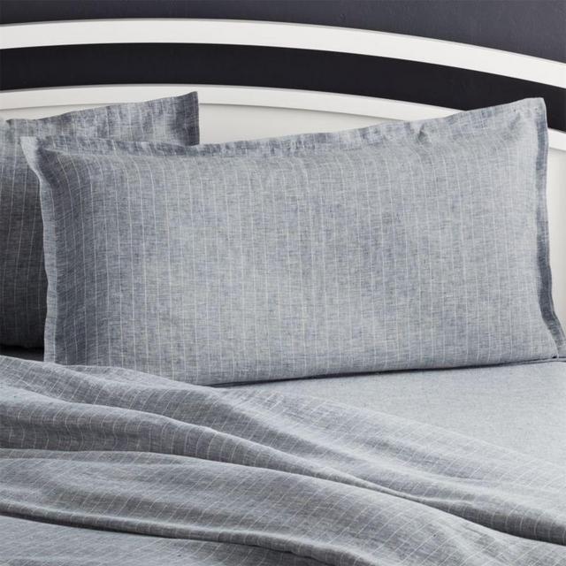 Pure Linen Pinstripe Blue Standard Pillow Sham