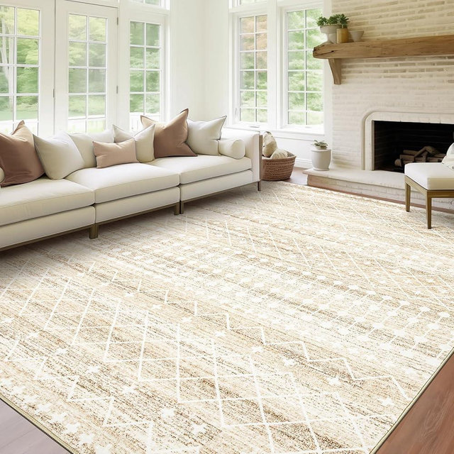 Miukiki 8x10 Area Rug for Living Room Moroccan Washable Rugs Non Slip Indoor Floor Carpet Foldable Large Soft Area Rug for Dining Room Bedroom with Low Pile(Beige,8'x10')