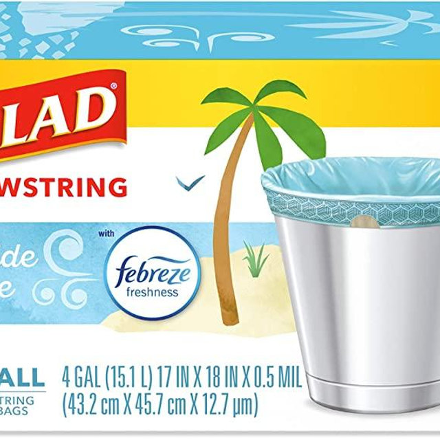 Glad OdorShield Small Drawstring Trash Bags, Febreze Beachside Breeze,4 Gal,80 Ct (Package May Vary)