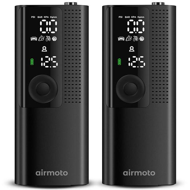 Airmoto Tire Inflator Portable Air Compressor - Air Pump for Car Tires w/Digital Tire Pressure Gauge - Air Compressor for Car (120 PSI) - Motorcycle, Electric Bike Pump and Bicycle Pump (2-Pack)