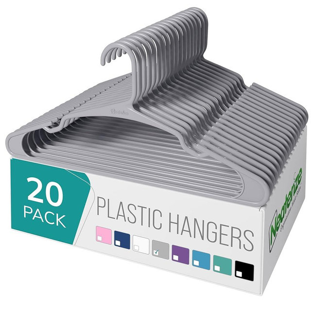 NEATERIZE Clothes Hangers Plastic 20 Pack for Adults - Plastic Hangers, The Perfect Coat Hanger and Space Saving Clothes Hangers for Closet, Percheros Ganchos para Colgar Ropa Hangars - Blue Hangers