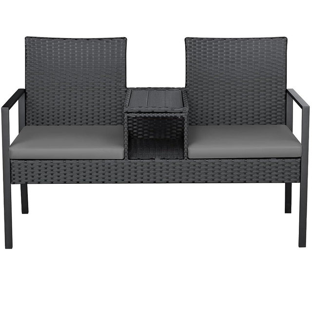 Greesum Patio Conversation Set Outdoor Wicker Furniture Sets with Soft Cushions and Built-in Coffee Table for Lawn, Garden and Backyard, Gray