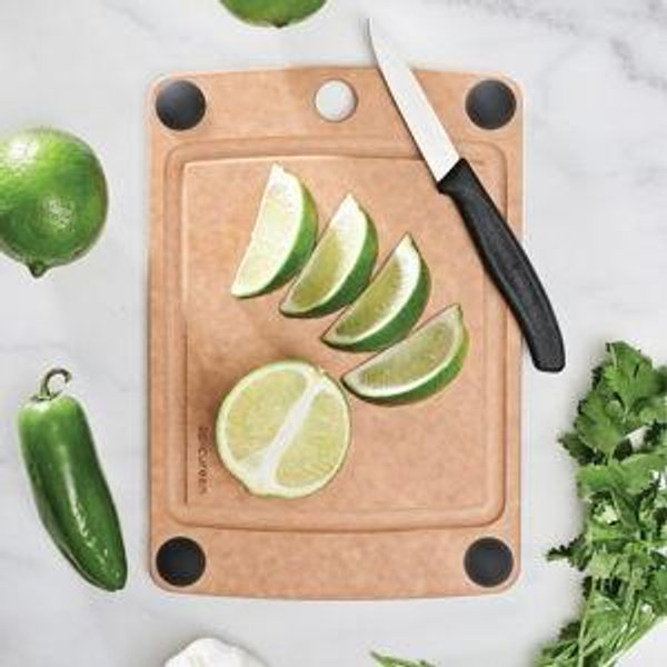 Epicurean All-In-One Cutting Board with Non-Slip Feet and Juice Groove, 10" × 7", Natural/Black