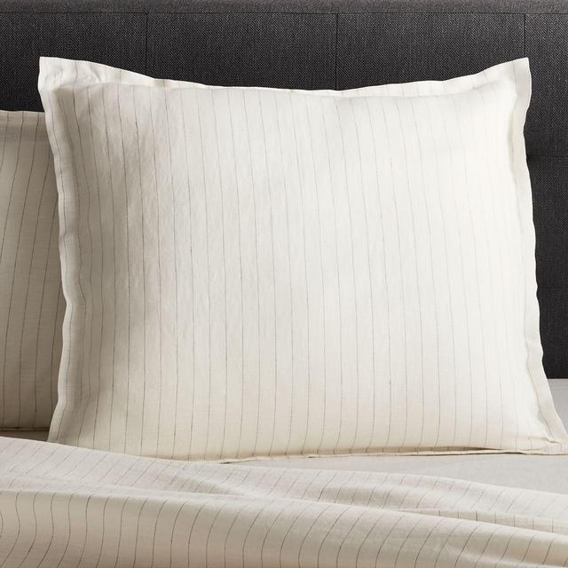 Linen Pinstripe Warm White Euro Pillow Sham