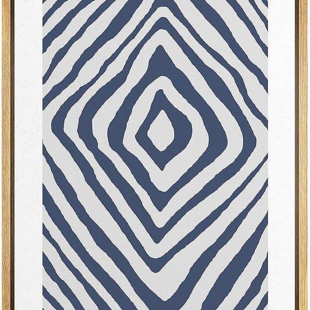 Color-Banner Framed Canvas Print Wall Art Wavy Blue Line Art Diamond Array Geometric Patterns Illustrations Modern Art Mid-Century Modern Colorful for Living Room, Bedroom, Office - 16"x24" Natural