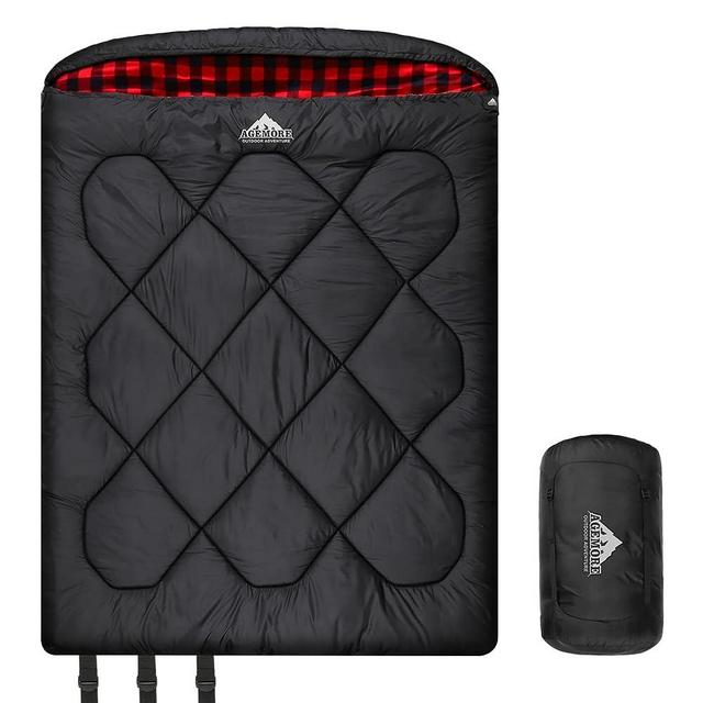 AGEMORE 0 Degree Double Sleeping Bag for Adults,Cotton Flannel Lined 2 Person Cold Weather Queen Size Sleeping Bag, Double Wide Warm Sleeping Bag for Family Winter Camping, Backpacking Or Hiking