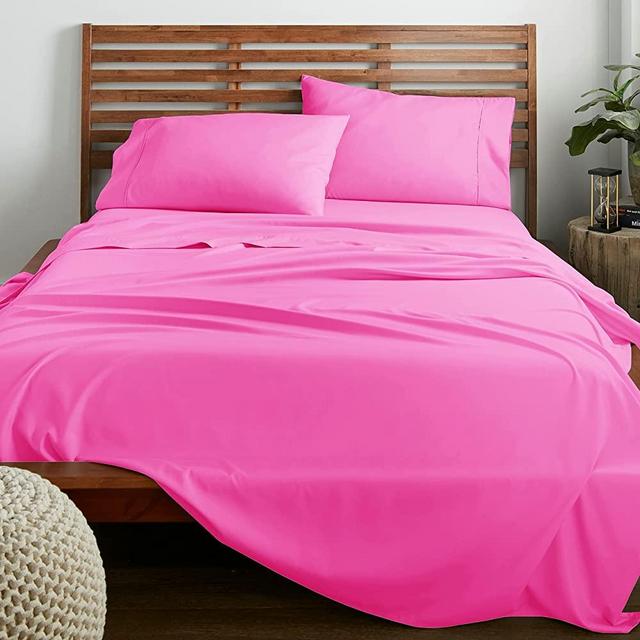 American Home Collection Deluxe 4 Piece Bed Sheets Set Deep Pocket Extra Soft Microfiber Wrinkle Free Sheets Easy Care (Queen, Pink)