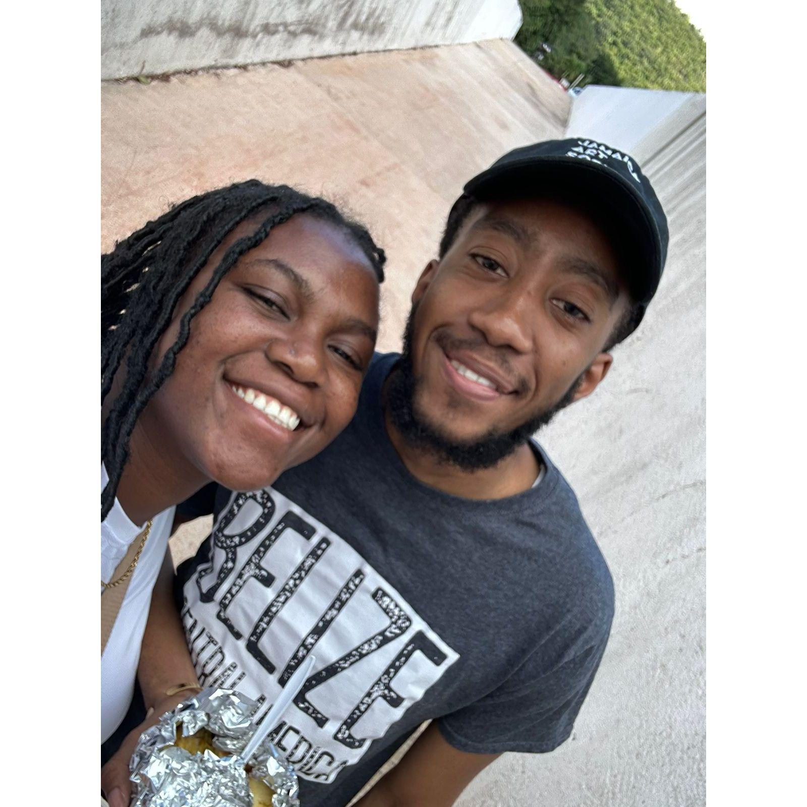 First road trip. I introduced him to roast yam and potato! YUM!